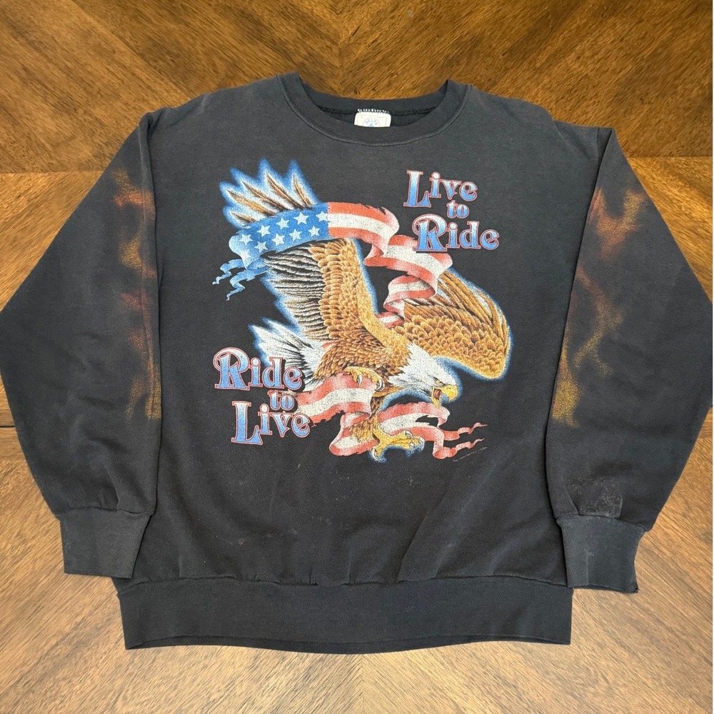 Vintage Delta Live to Ride Eagle Sweatshirt Black Made in USA Biker Graphic L
